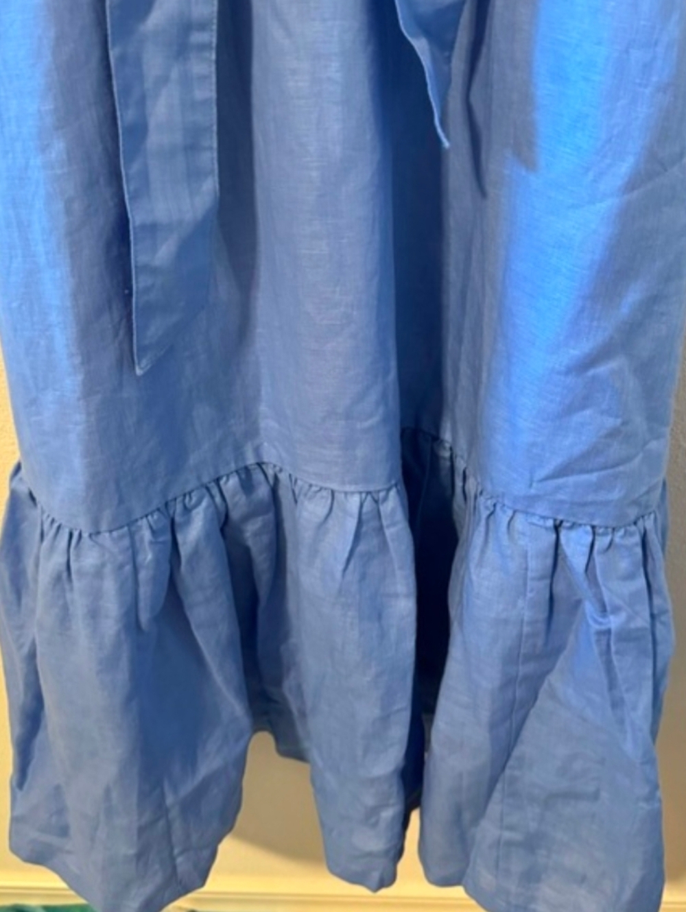 J Crew Factory Tiered Linen Cotton Sleeveless Maxi Dress Blue Belted sz 00 - Picture 7 of 10
